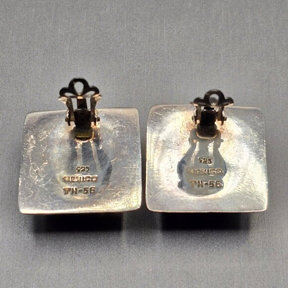 Taxco Sterling Silver Square Hollow Clip-On Earrings 1.125" TH-56 Mexico 19.31g - Picture 7 of 9